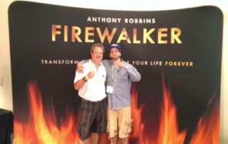 Bob Jahnke and his son Adam after walking on coals for inspiration at Tony Robbins